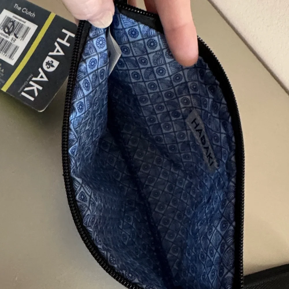Haakii Light Blue Floral Wristlet Clutch with Striped Trim